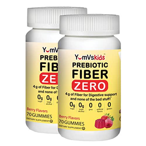 Sugar Free Fiber Gummies for Kids by YumVs | Zero Keto Prebiotic Gummy Chews for Toddlers | 4 g Fiber for Children Constipation Support | Natural Kosher Halal Berry Chewable | 2-Pack, 70 Count Each