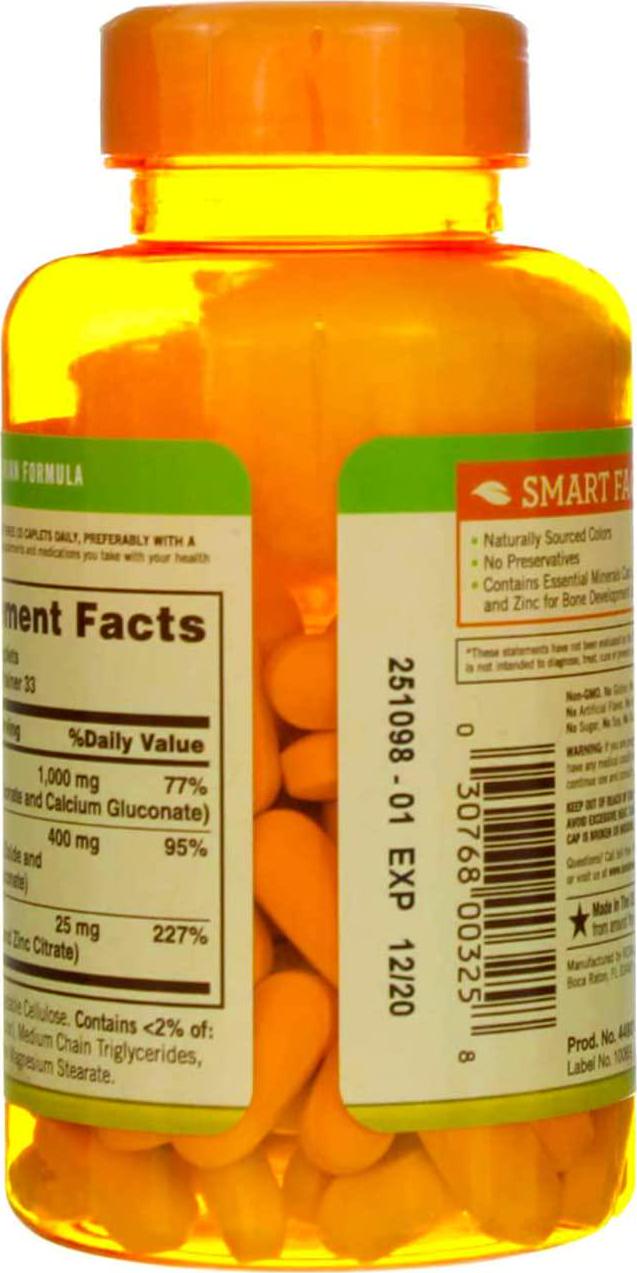 Sundown Calcium Magnesium and Zinc Caplets 100 Caplets (Pack of 2)