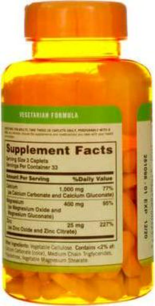 Sundown Calcium Magnesium and Zinc Caplets 100 Caplets (Pack of 2)