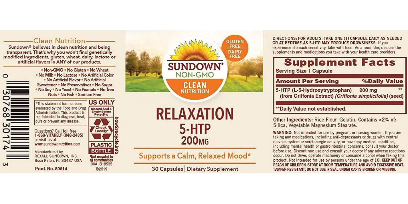 Sundown Maximum Strength 5-HTP 200 mg, 30 Capsules