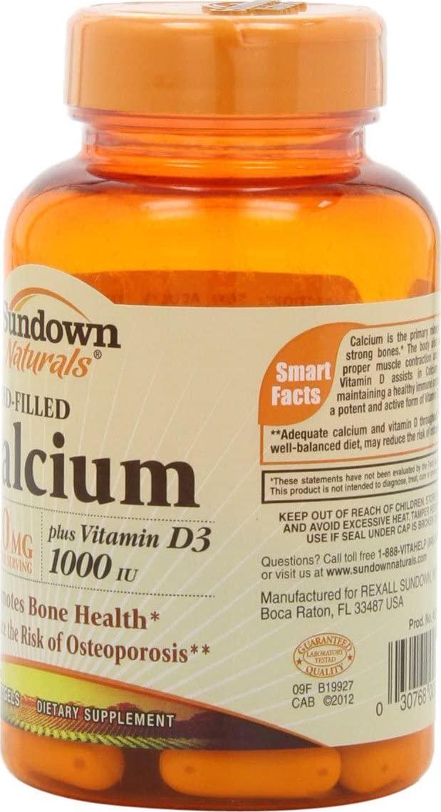 Sundown Naturals Calcium 1200 Plus Vitamin D3 1000 IU, 60 Liquid Filled Softgels
