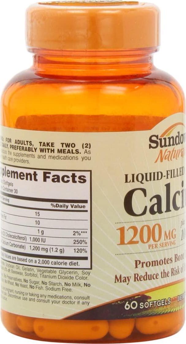Sundown Naturals Calcium 1200 Plus Vitamin D3 1000 IU, 60 Liquid Filled Softgels