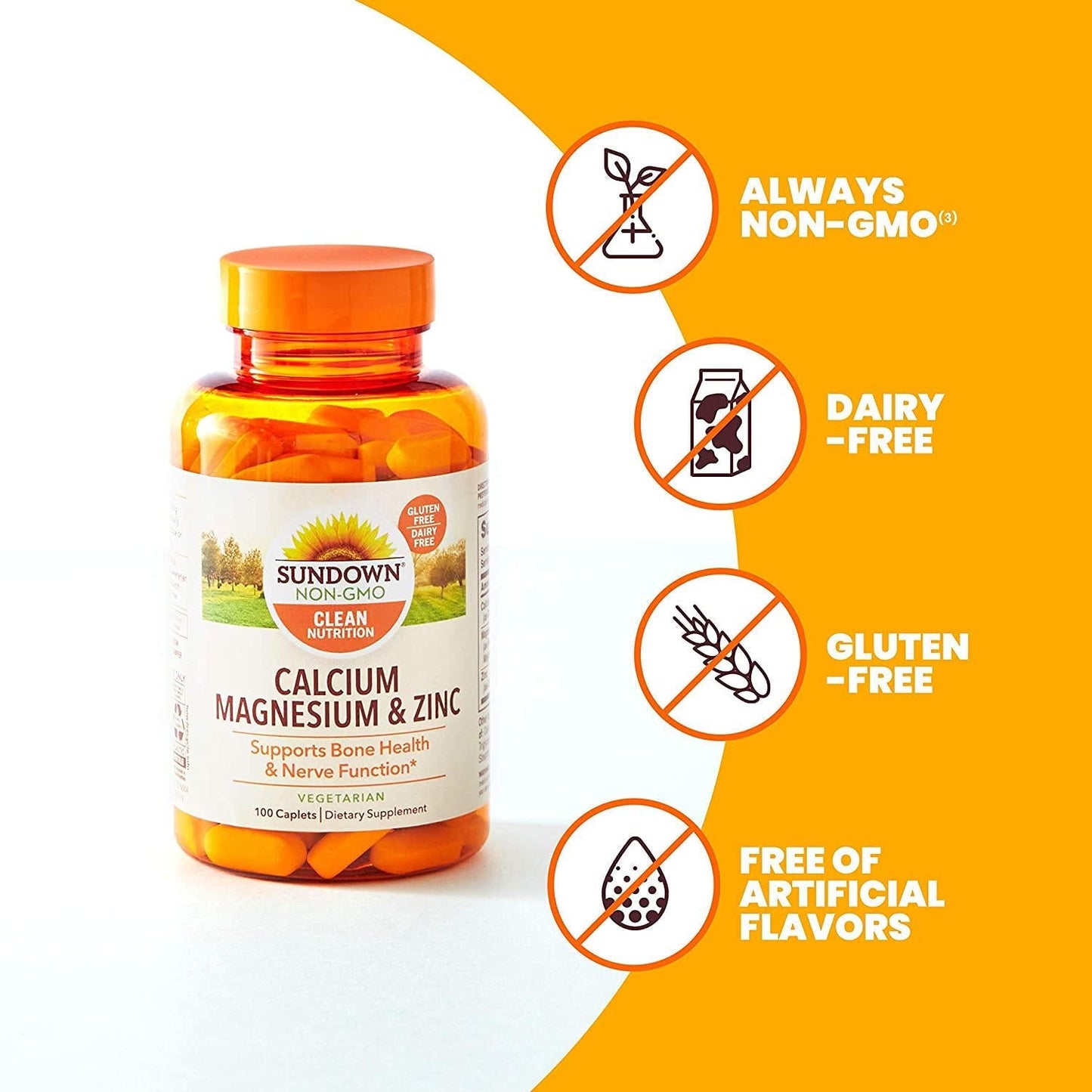 Sundown Naturals Calcium, Magnesium and Zinc High Potency, 100 Caplets