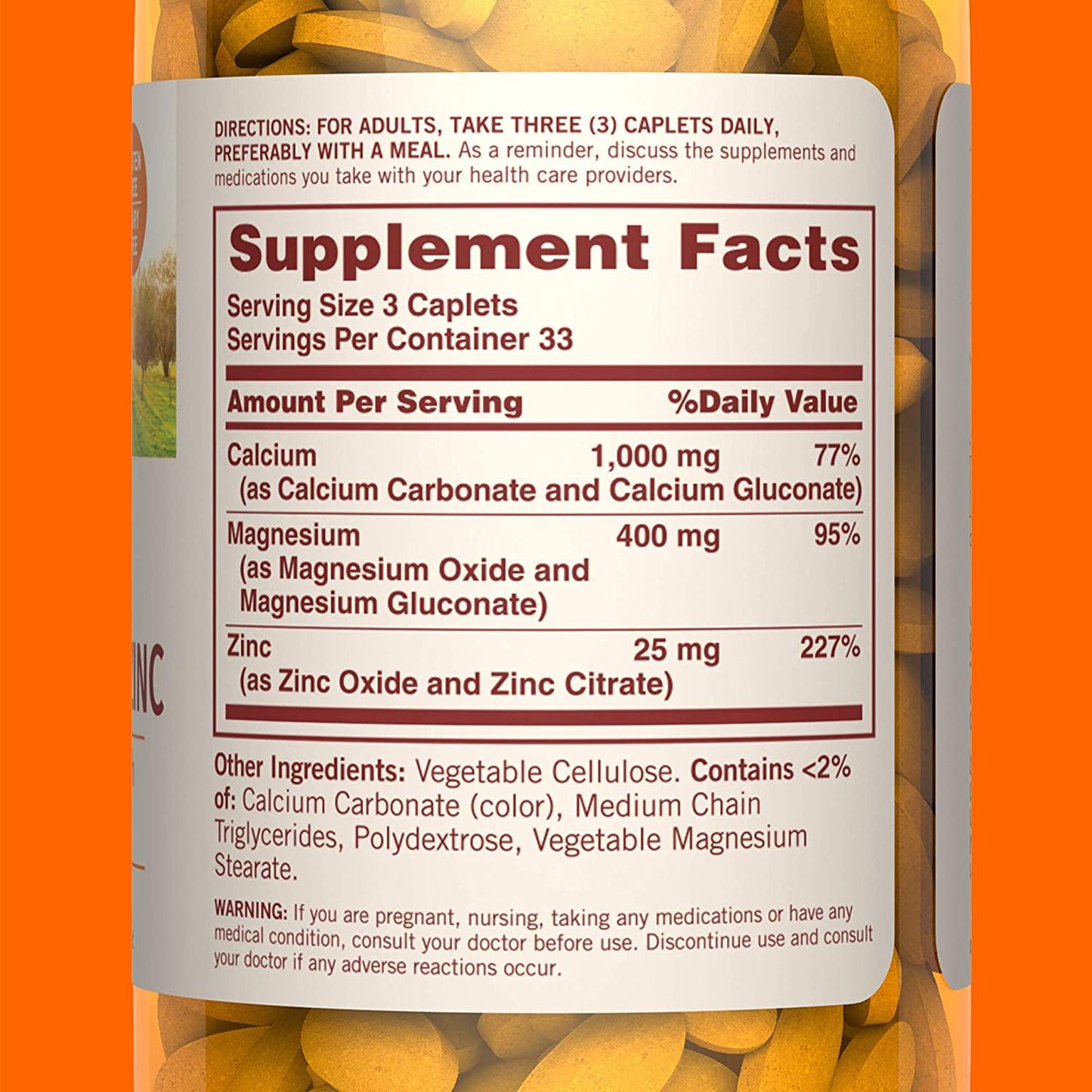 Sundown Naturals Calcium, Magnesium and Zinc High Potency, 100 Caplets