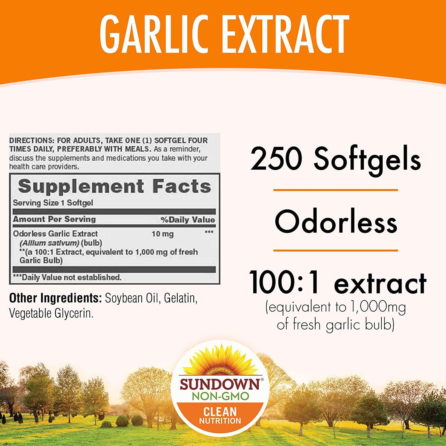 Sundown Naturals Garlic 1000 mg, 250 Odorless Softgels