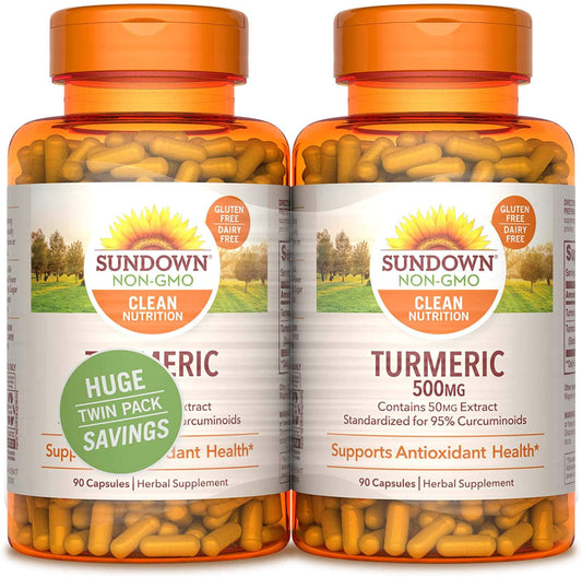 Sundown Turmeric 500mg 90 + 90 Twin Pack Herbal Supplements, 180 Count
