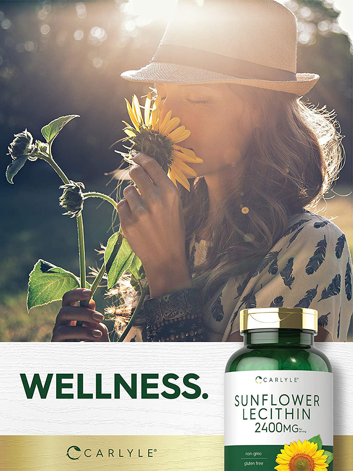 Sunflower Lecithin 2400mg | 200 Softgels | Rich in Phosphatidyl Choline | Non-GMO, Soy Free, Gluten Free Supplement | by Carlyle