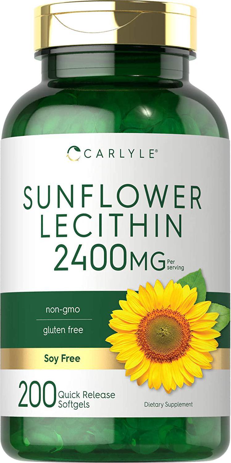 Sunflower Lecithin 2400mg | 200 Softgels | Rich in Phosphatidyl Choline | Non-GMO, Soy Free, Gluten Free Supplement | by Carlyle
