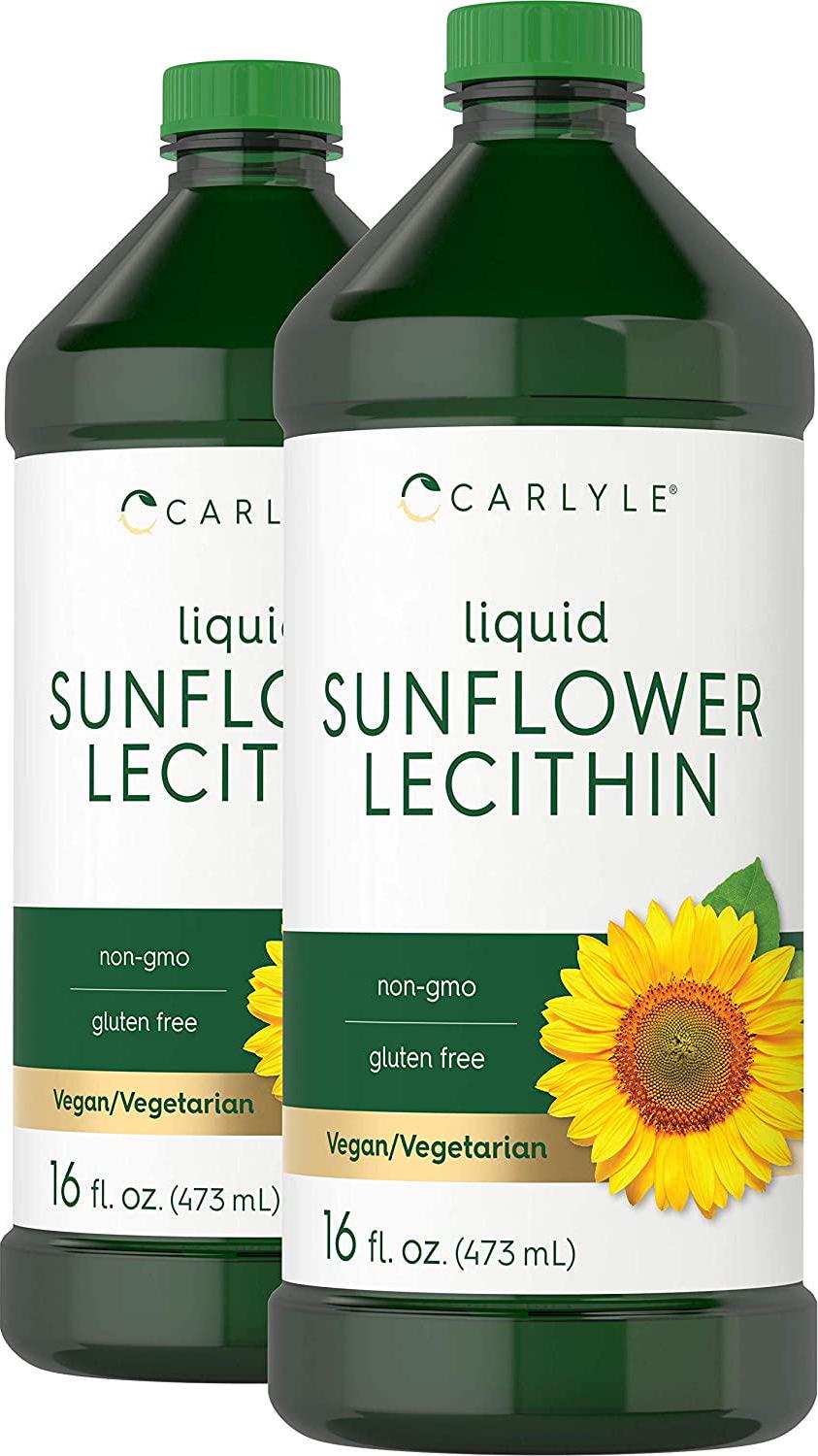 Sunflower Lecithin Liquid 16 oz Oil | 2 Pack | Vegan, Vegetarian, Non-GMO, Soy Free, Gluten Free | by Carlyle