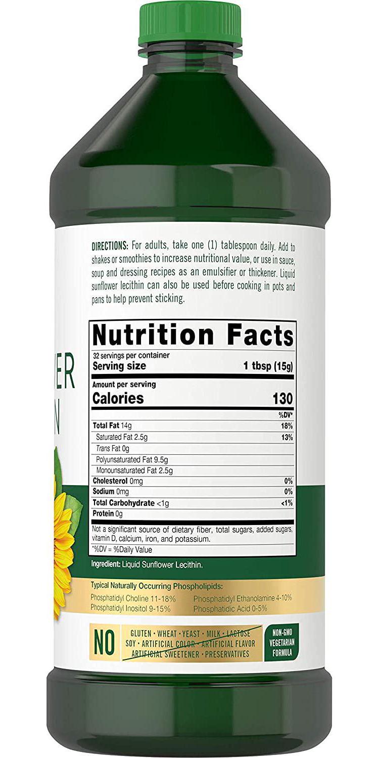 Sunflower Lecithin Liquid 16 oz Oil | 2 Pack | Vegan, Vegetarian, Non-GMO, Soy Free, Gluten Free | by Carlyle