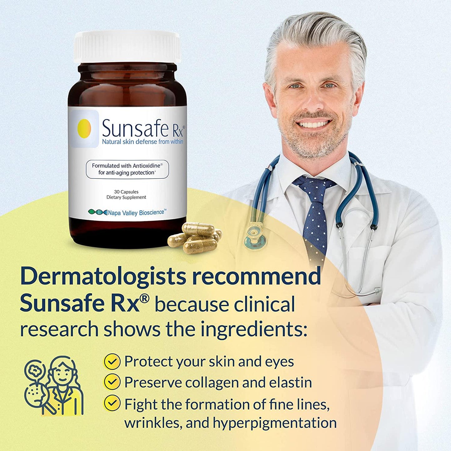 Sunsafe Rx Capsules - Natural, Healthy, Anti-Aging Nutritional Supplement with Antioxidants That Protect Your Skin and Eyes (30 Capsules)