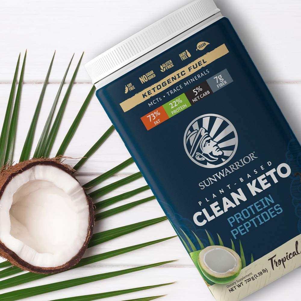 Sunwarrior Clean Keto Vegan Protein Powder with MCT Oil Essential Vitamins and Plant Based Protein Peptides (Tropical Vanilla) (720 Gram)