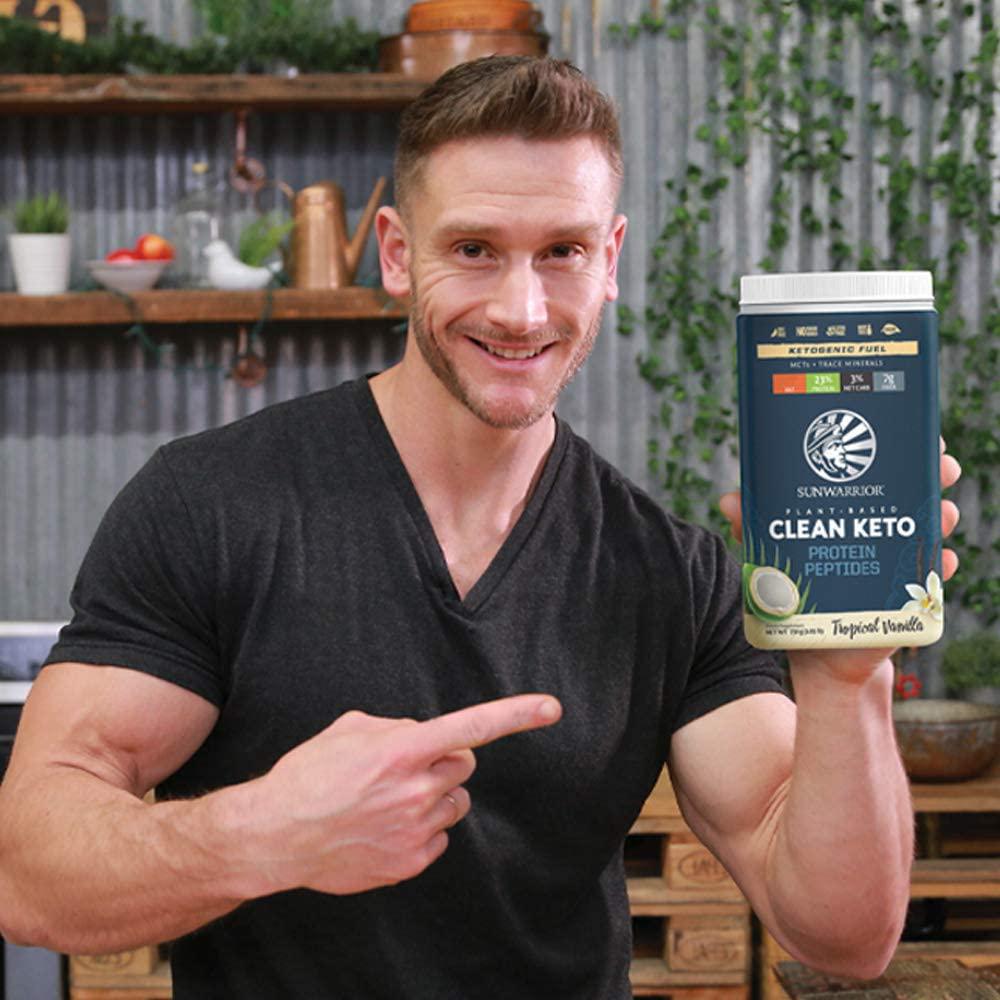 Sunwarrior Clean Keto Vegan Protein Powder with MCT Oil Essential Vitamins and Plant Based Protein Peptides (Tropical Vanilla) (720 Gram)