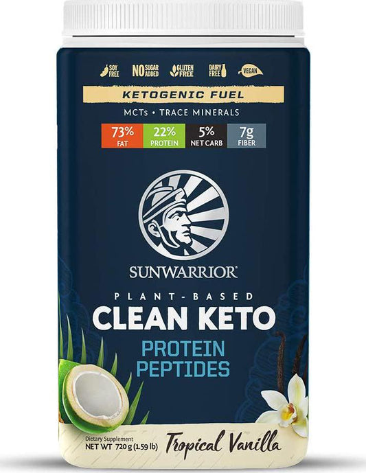 Sunwarrior Clean Keto Vegan Protein Powder with MCT Oil Essential Vitamins and Plant Based Protein Peptides (Tropical Vanilla) (720 Gram)