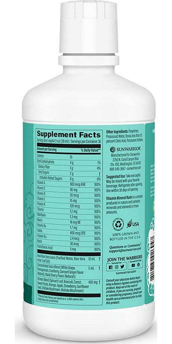 Sunwarrior - Liquid Vitamin Mineral Rush with Aloe, Fast Absorbing Raw Vegan Phytonutrients with B Vitamins (Vitamin Mineral Rush w/Aloe)