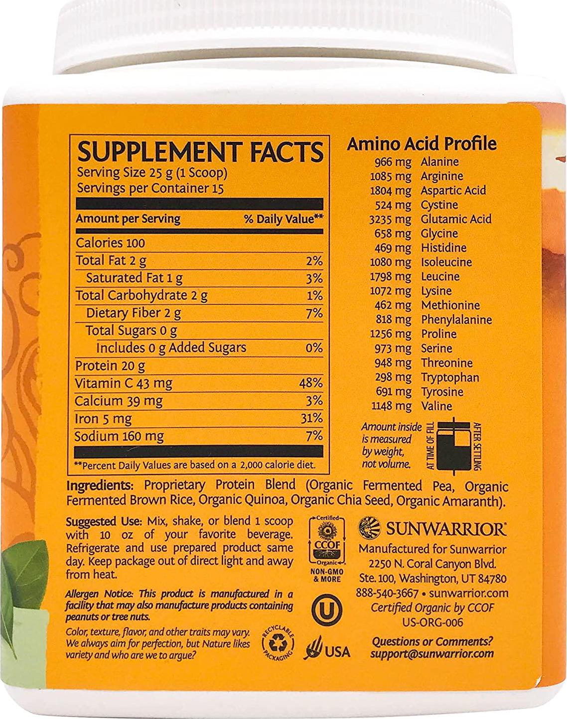 Sunwarrior Organic Classic Plus Natural Protein Powder 375 g, Natural 375 grams