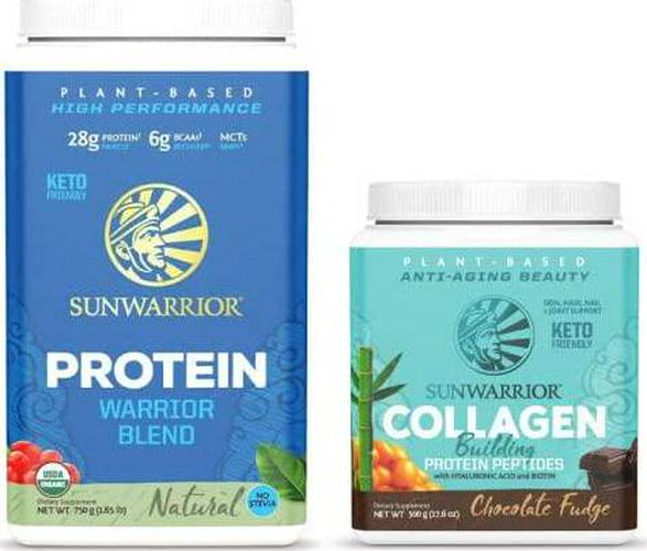 Sunwarrior Vegan Warrior Blend with BCAAs and Pea Protein and Vegan Collagen Building Protein Peptides with Hyaluronic Acid and Biotin