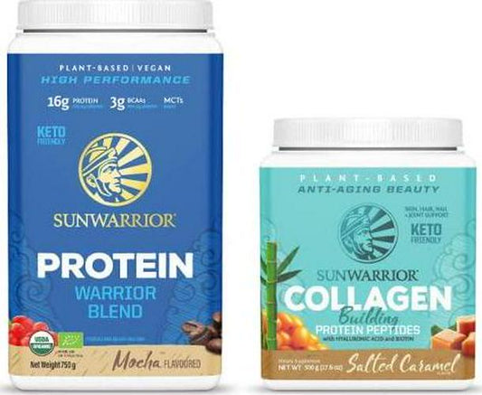 Sunwarrior Vegan Warrior Blend with BCAAs and Pea Protein and Vegan Collagen Building Protein Peptides with Hyaluronic Acid and Biotin
