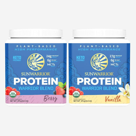 Sunwarrior Warrior Blend Organic Vegan Plant Protein Powder with BCAAs and Pea Protein Dairy Free Gluten Free Soy Free Non GMO Plant Based Protein Powder, Sugar Free and Keto Friendly