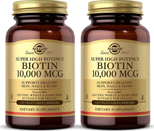 Super High Potency Biotin 10,000 mcg, Non-GMO (120 Vegetable Capsules) Pack of 2