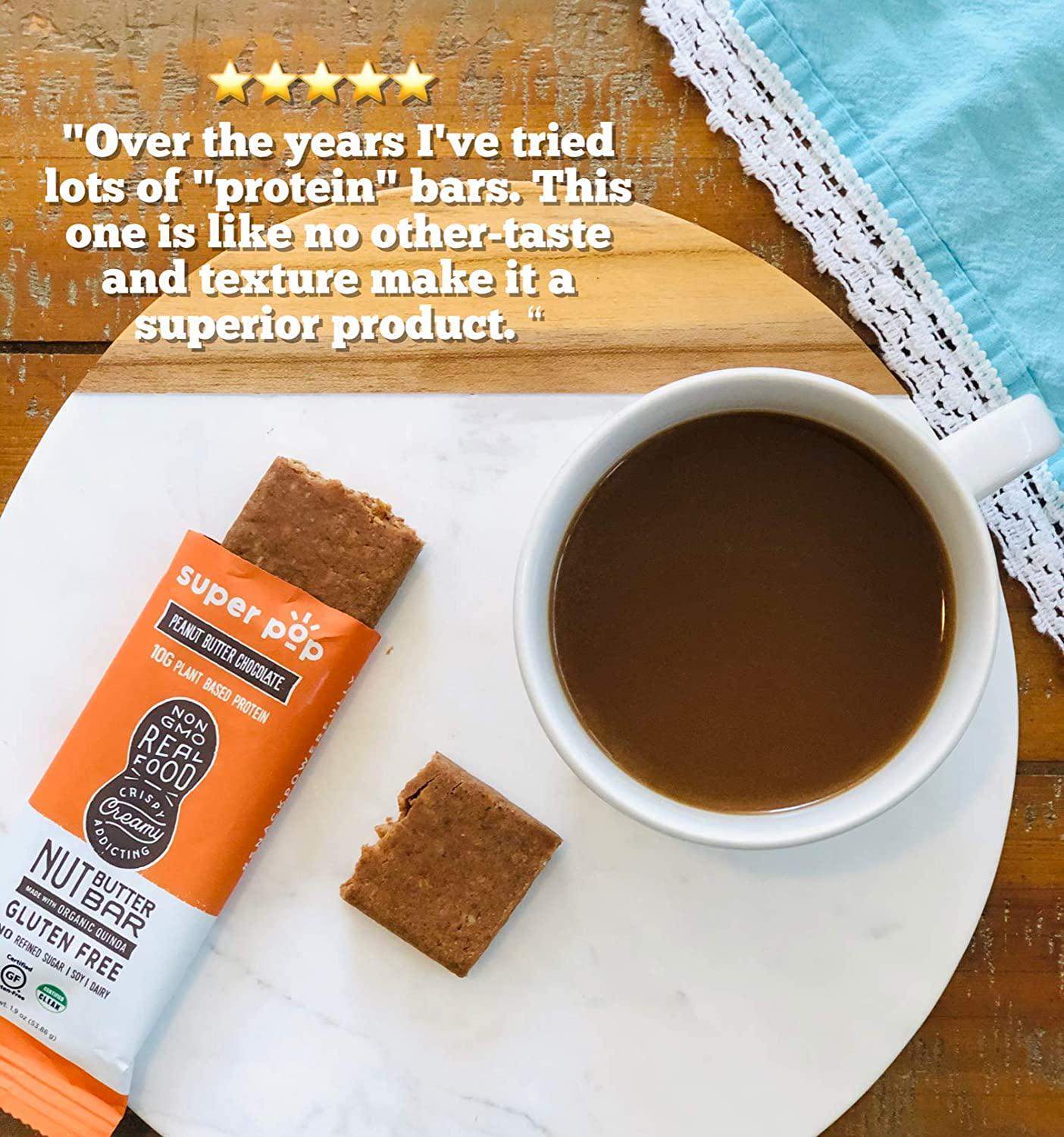 Super Pop Snacks, Clean Plant Based Protein Bars, All-Natural Nut Butter Bars With Organic Whole Foods, Delicious, Meal Replacement, Gluten Free, Soy Free, Dairy Free, 10g Protein, Variety Pack (8 Pack)