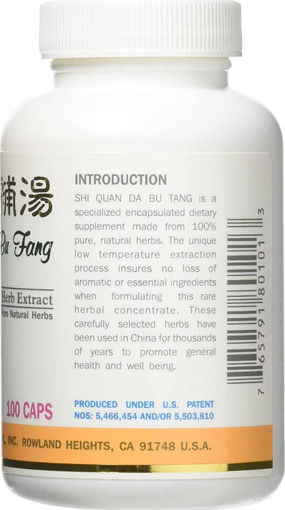 Super Tonic Dietary Supplement 500mg 100 capsules (Shi Quan Da Bu Tang) A01 100% Natural Herbs