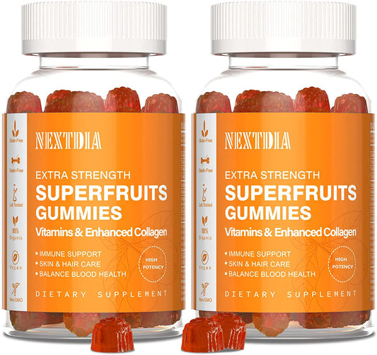 Superfruit Vegan Collagen Gummies with 500mg High Potency Blend, for Enhance Immunity, Support Digestion, Beauty Hair and Skin, Collagen Booster Superfruit Complex Antioxidant Vitamin Gummies -60Cts*2