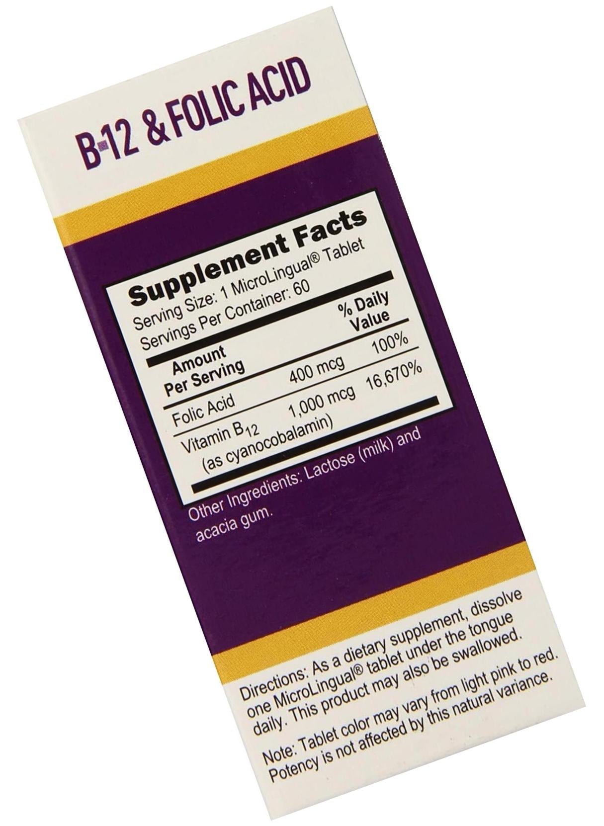 Superior Source No Shot B12/Folic Acid, 1000 mcg/400 mcg, 60 Count