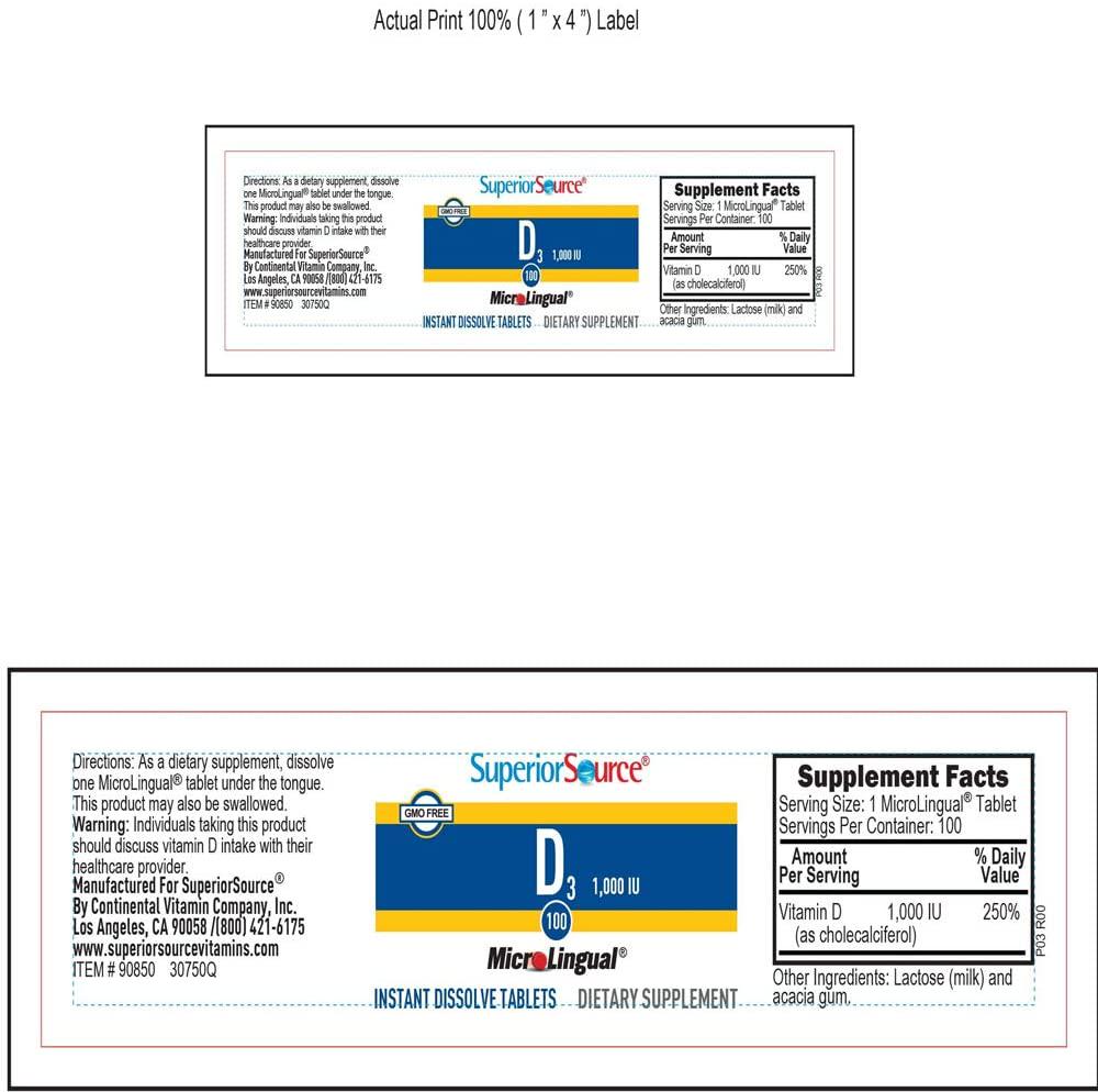 Superior Source Vitamin D3 [1000] IU Sublingual Tablets - Vitamin D Supplement Quick Dissolve Melts - 100 Count