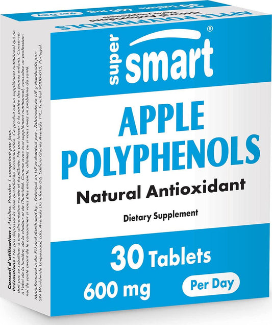 Supersmart - Apple Polyphenols 600 mg Per Day - Apple Extract Standardized to 80 % Polyphenols and 5 % Phloridzin - Natural Supplement for Longevity and Anti Aging | Non-GMO and Gluten Free - 30 Tablets