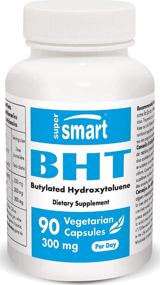 Supersmart - BHT 300 Mg - Butylated Hydroxytoluene - Powerful Antioxidant - Anti Aging Supplement | Non-GMO and Gluten Free - 90 Vegetarian Capsules