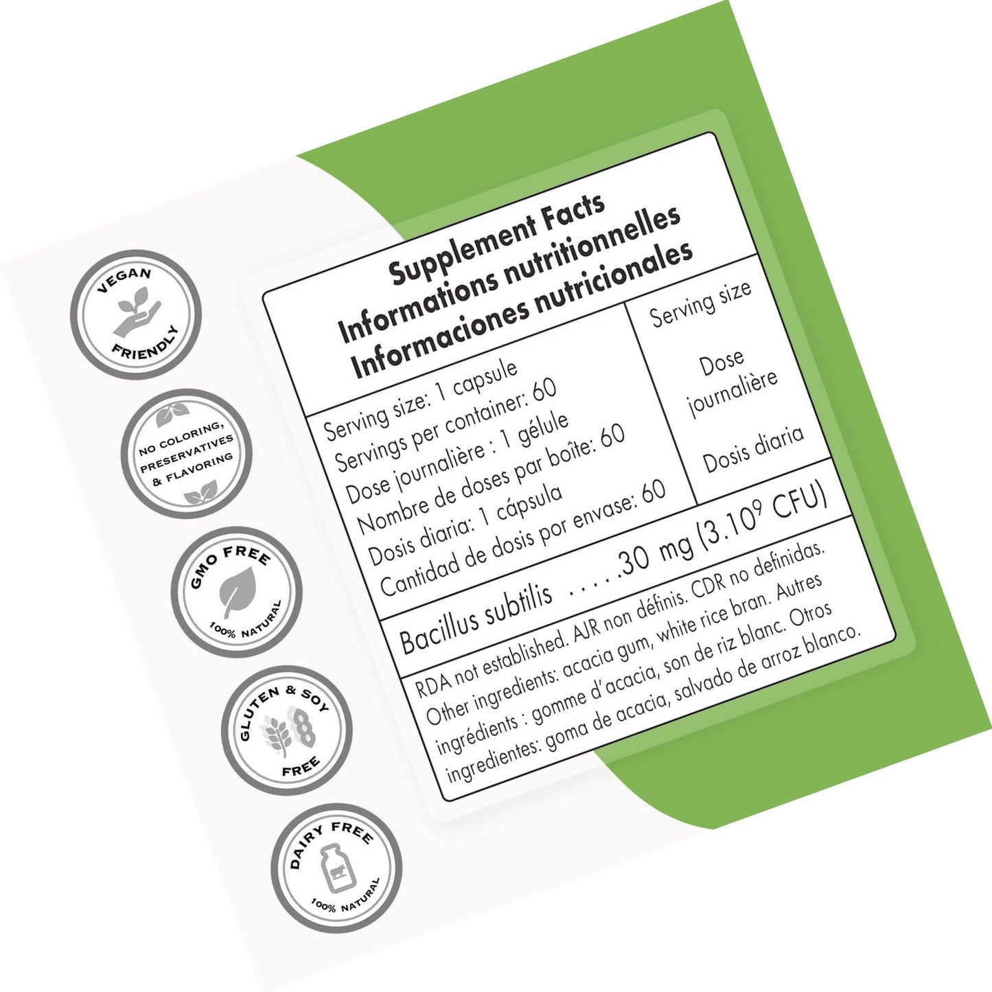 Supersmart - Bacillus Subtilis 3 Billion CFU - Probiotic Strain - Improve Natural Defences and Help with External Infection | Non-GMO and Gluten Free - 60 DR Capsules