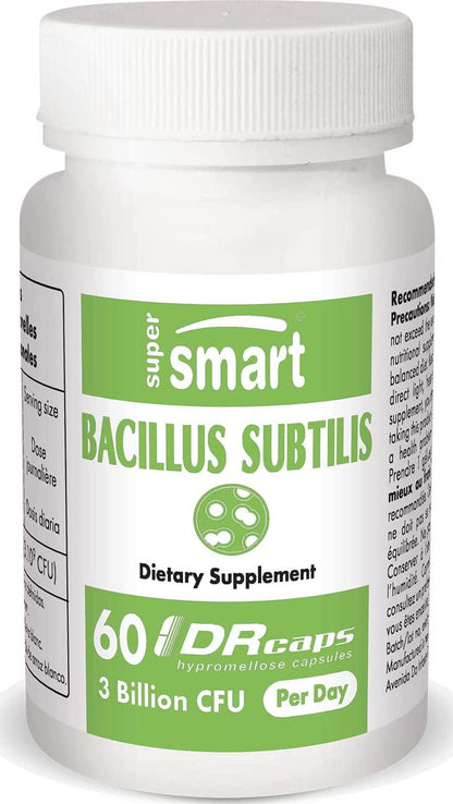 Supersmart - Bacillus Subtilis 3 Billion CFU - Probiotic Strain - Improve Natural Defences and Help with External Infection | Non-GMO and Gluten Free - 60 DR Capsules