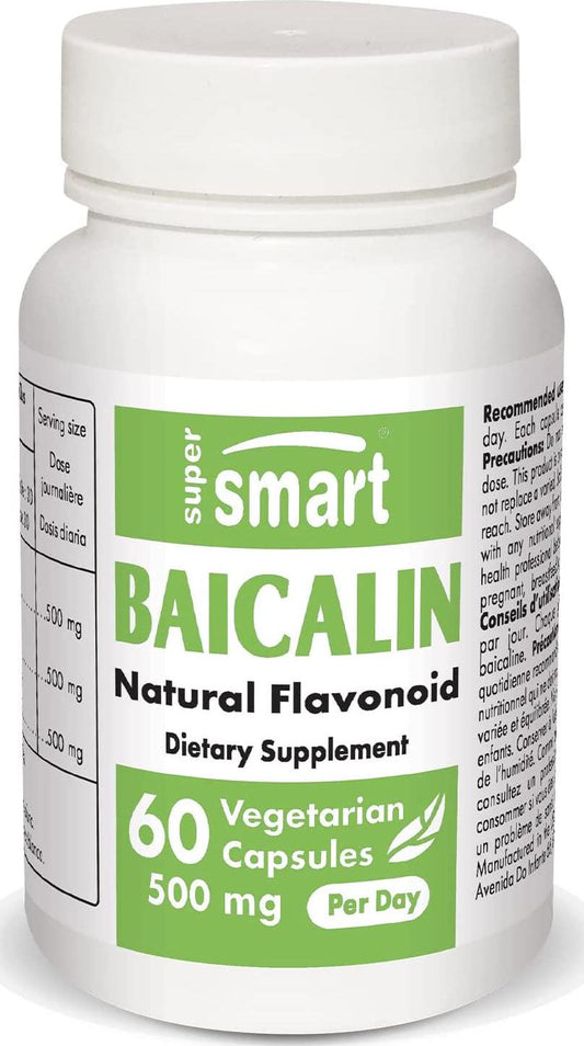 Supersmart - Baicalin 500 mg Per Serving - Scutellaria Baicalensis Extract - Natural Alternatives to Benzodiazepines - Combats Anxiety | Non-GMO and Gluten Free - 60 Vegetarian Capsules