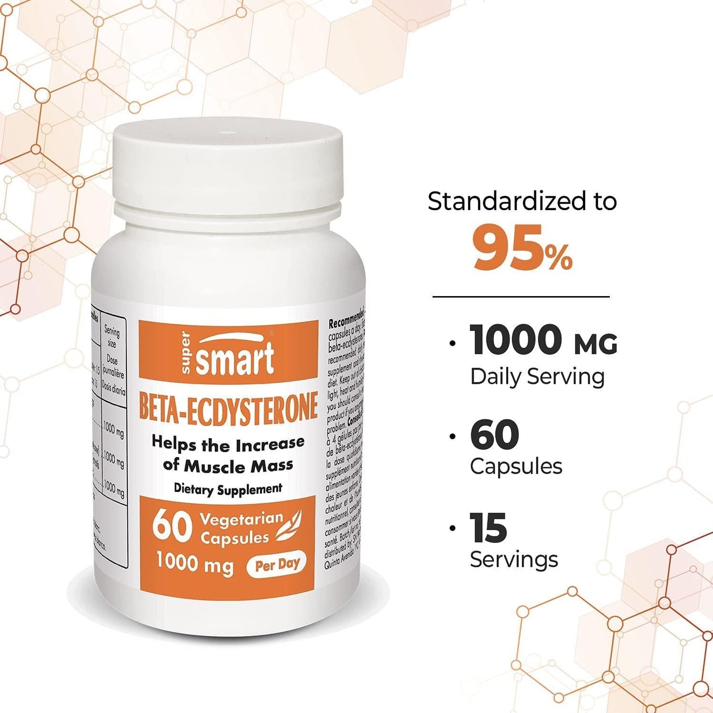 Supersmart - Beta-Ecdysterone 1000 mg Per Day - Sport and Endurance - Promote Muscle Mass and Recovery for Athletes | Non-GMO and Gluten Free - 60 Vegetarian Capsules