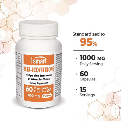 Supersmart - Beta-Ecdysterone 1000 mg Per Day - Sport and Endurance - Promote Muscle Mass and Recovery for Athletes | Non-GMO and Gluten Free - 60 Vegetarian Capsules