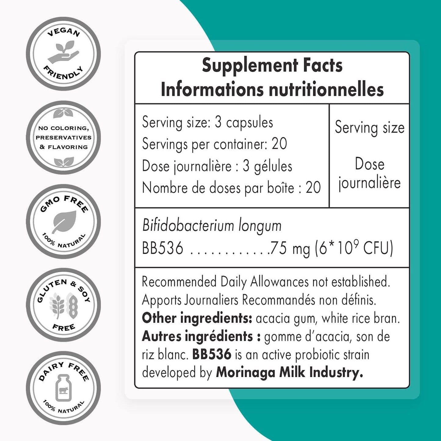 Supersmart - Bifidobacterium Longum 6 Billion CFU Per Day - Probiotics and Prebiotics for Intestinal Health and Gut Flora | Non-GMO and Gluten Free - 60 DR Capsules