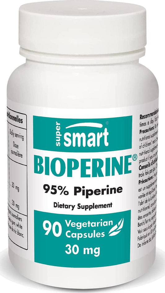 Supersmart - Bioperine 30 mg Per Day - Black Pepper Extract Standardized to 95% Natural Piperine - Help Increase Digestive Enzymes and Gut Flora | Non-GMO and Gluten Free - 90 Vegetarian Capsules