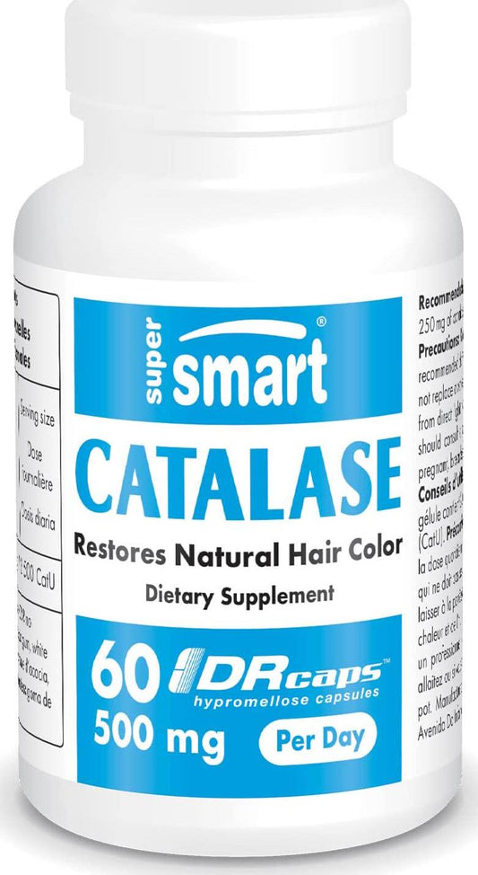 Supersmart - Catalase 500 mg Per Day - Natural Enzyme - Anti Aging - Increase Longevity - Restore Hair Color and Protect DNA | Non-GMO and Gluten Free - 60 DR Capsules