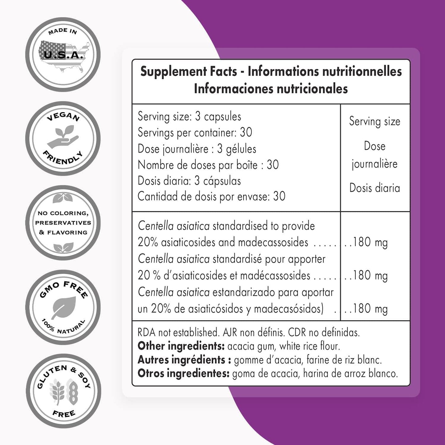 Supersmart - Centella Asiatica 60 mg - Natural Gotu Kola Anti Inflammatory and Helps to Heal Wounds | Non-GMO and Gluten Free - 90 Vegetarian Capsules