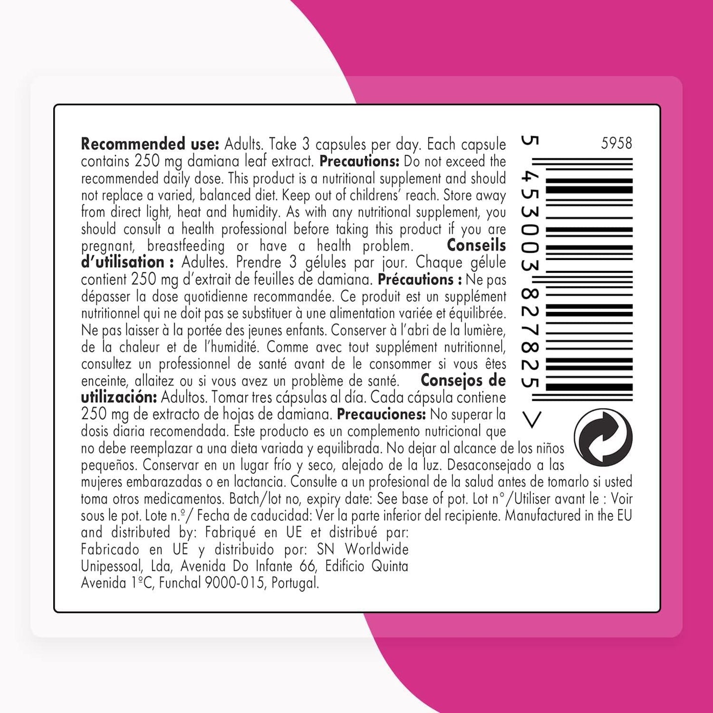 Supersmart - Damiana Extract 750 mg Per Day - Herbal Supplement - Tonic Herb - 100% Natural Aphrodisiac | Non-GMO and Gluten Free - 90 Vegetarian Capsules