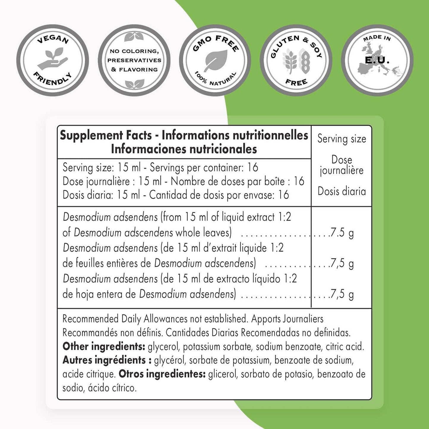 Supersmart - Desmo Forte - Liver Support Supplement - 1:2 Liquid Extract of Desmodium Asdscendens | Non-GMO and Gluten Free - 250 ml