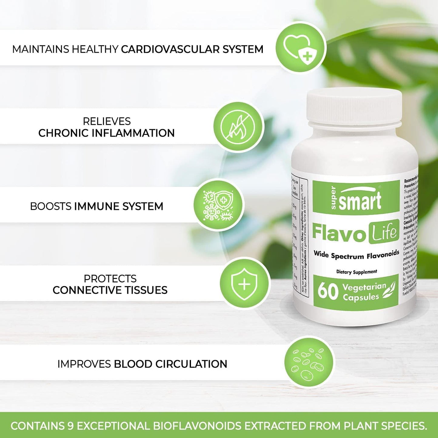 Supersmart - FlavoLife - 9 Bioflavnoids Supplement Boost Immune System Including Luteolin, Fisetin and Quercetin | Non-GMO and Gluten Free - 60 Vegetarian Capsules