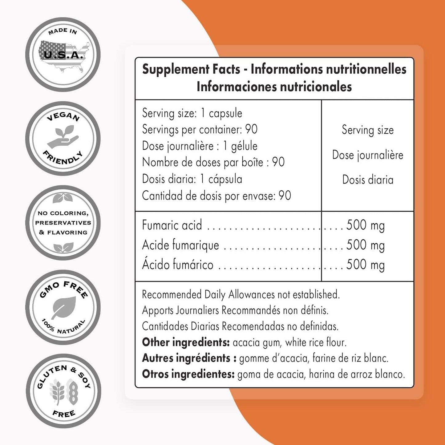 Supersmart - Fumaric Acid 500 mg - May Help to Reduce Patches of Peeling Skin - Anti Inflammatory Supplement | Non-GMO - 90 Vegetarian Capsules