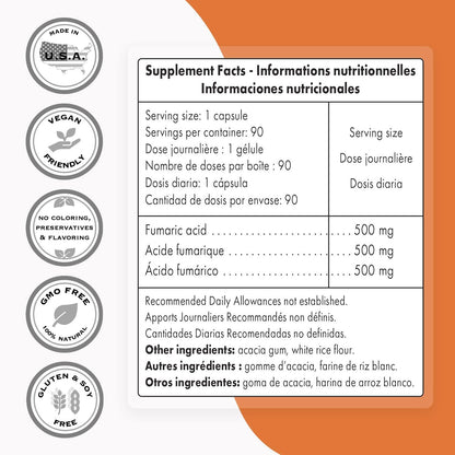 Supersmart - Fumaric Acid 500 mg - May Help to Reduce Patches of Peeling Skin - Anti Inflammatory Supplement | Non-GMO - 90 Vegetarian Capsules