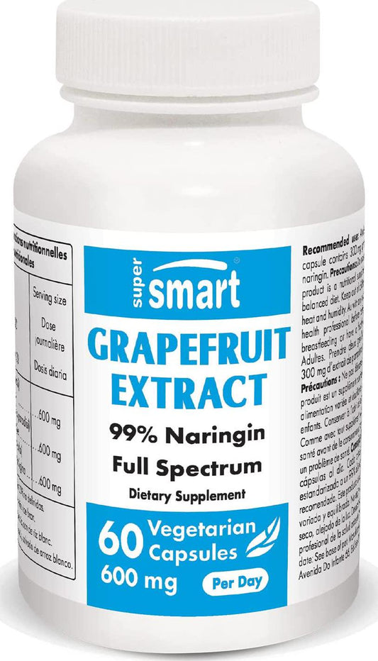 Supersmart - Grapefruit Extract 600 mg Per Day - Standardized to 99 % Naringin - Weight Loss Pills - Immune System Booster and Antioxidant Supplement | Non-GMO and Gluten Free - 60 Vegetarian Capsules