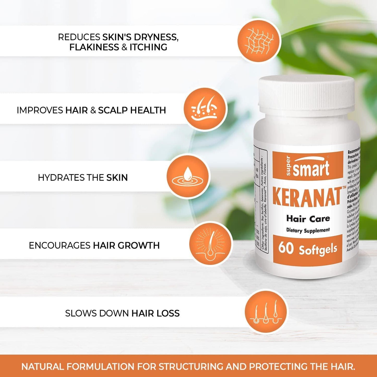 Supersmart - Keranat - Hair Supplement - Reduces Hair Loss and Improves Volume and Growth | Non-GMO - 60 Softgels