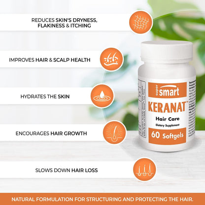 Supersmart - Keranat - Hair Supplement - Reduces Hair Loss and Improves Volume and Growth | Non-GMO - 60 Softgels