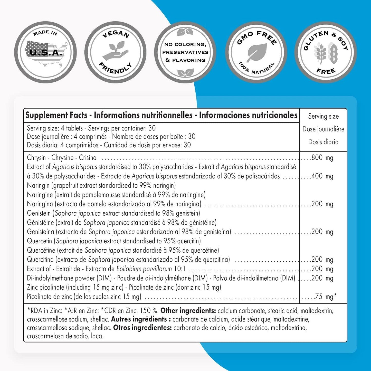 Supersmart - Natural Anti Aromatase Support - Endocrine System - Enhanced Formulation with DIM, Quercetin and Epilobium | Non-GMO and Gluten Free - 120 Tablets