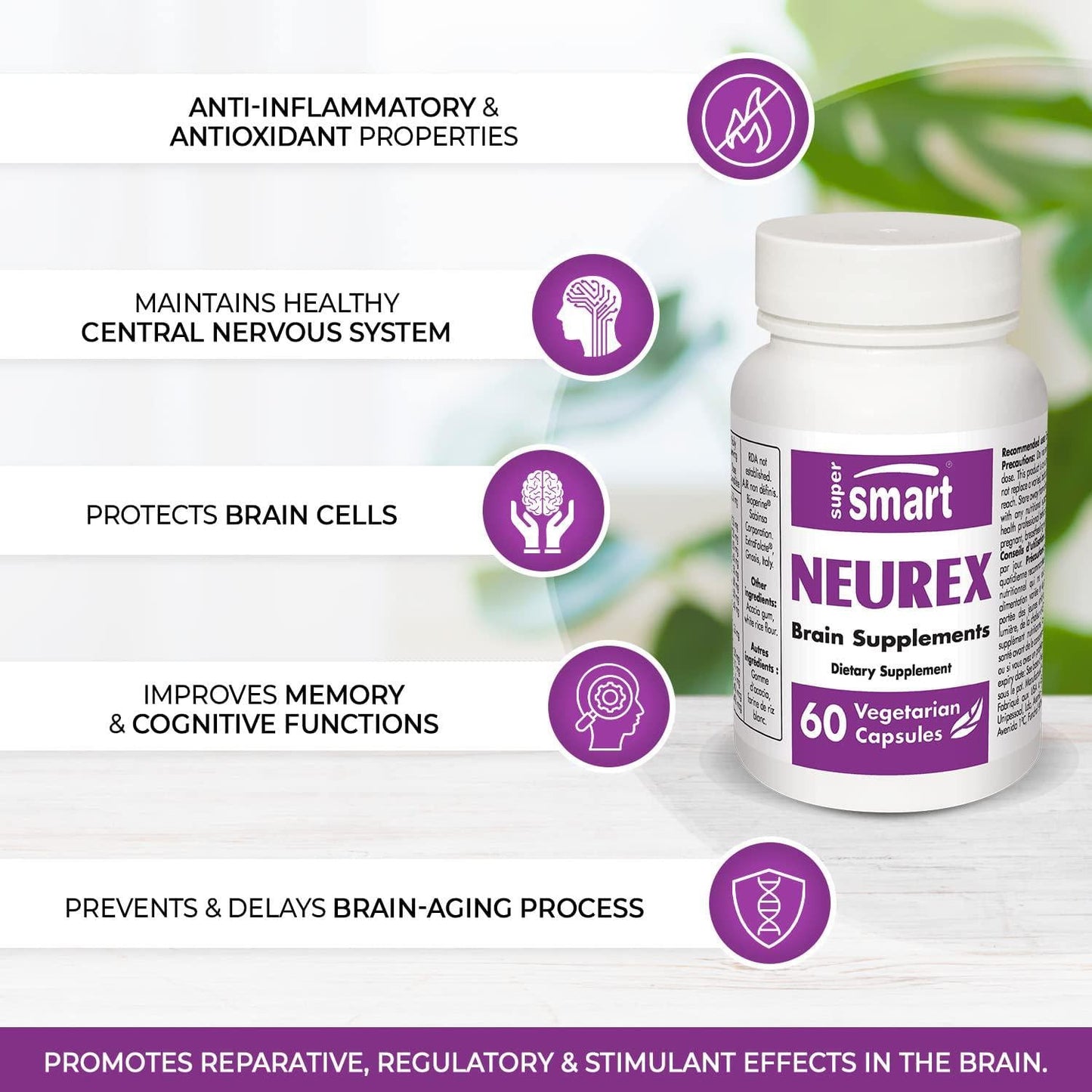 Supersmart - Neurex - Help Improve Memory and Speed of Cognitive Processing - Help Prevent Cerebral Aging - Brain Supplement Formula | Non-GMO and Gluten Free - 60 Vegetarian Capsules